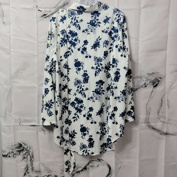 SHEIN Blue & White Floral Button-Down Tunic Top XL - Picture 7 of 10